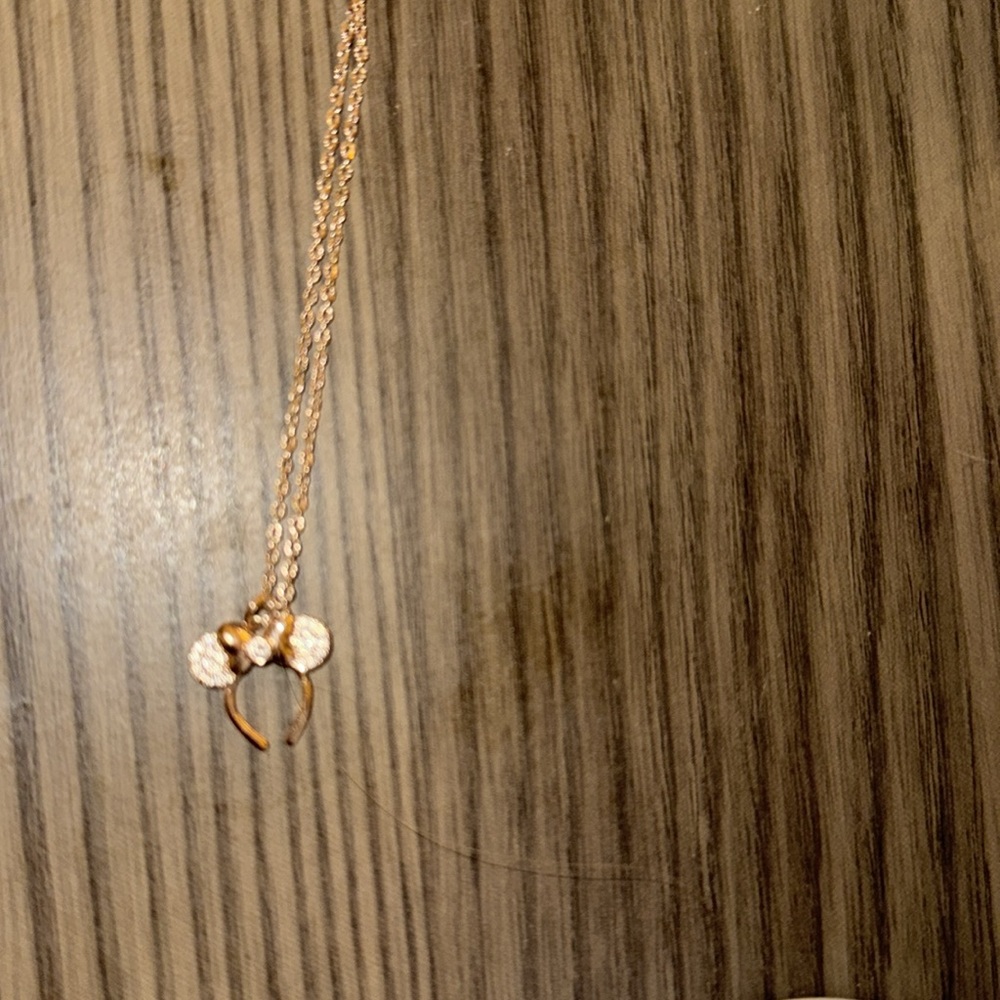 Disney Parks Rose Gold Ears Necklace Rebecca Hook Jewelry Minnie Mouse Bow - Picture 2 of 4